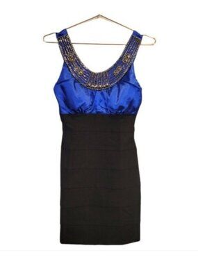 Trixxi | Beaded Round Neckline Cocktail mini Bandage Bodycon Dress Blue Black